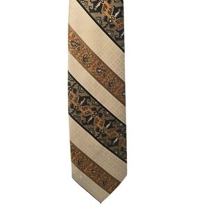 VINTAGE Gentry Beau Brummell Polyester Neck Tie Brown Tan Gold‎